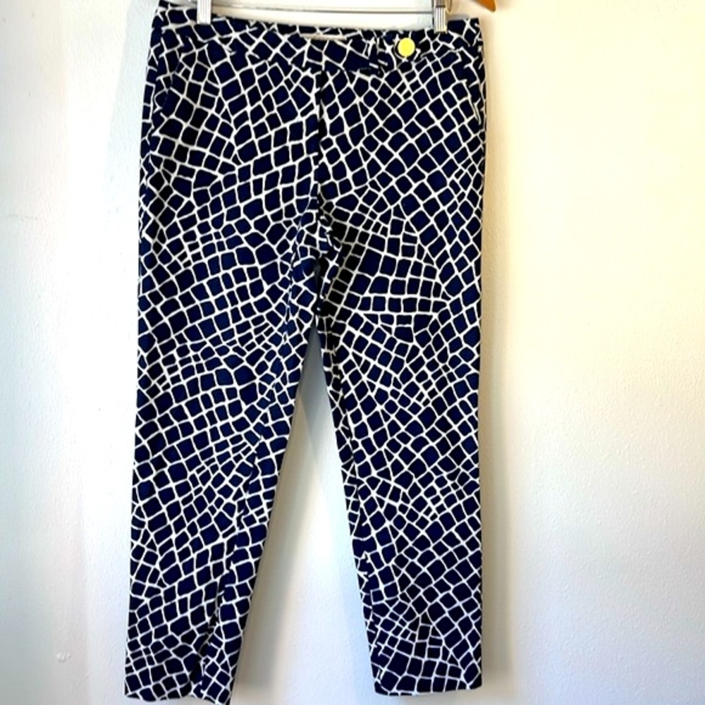 Michael Kors Blue and White Geometric Straight Leg Pants